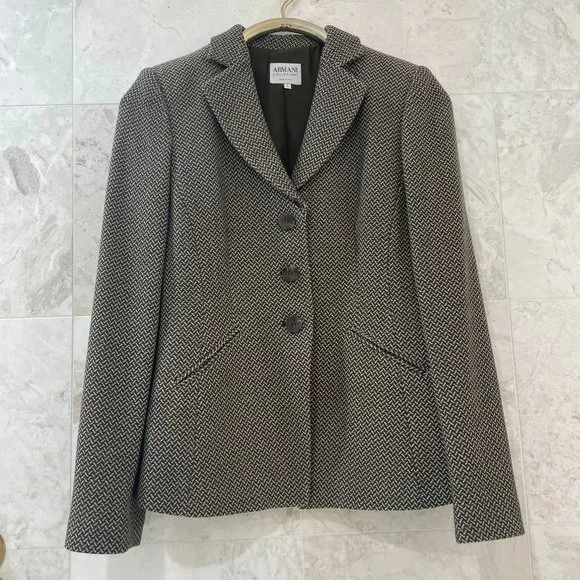 ARMANI COLLEZIONI {6} Blazer Chocolate Brown & Cream Fitted Graphic - Picture 2 of 5